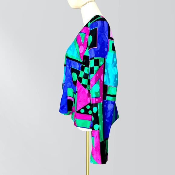 Vintage 80s Anne Crimmins For Umi Collection Abstract Silk Jacket - Picture 2 of 5